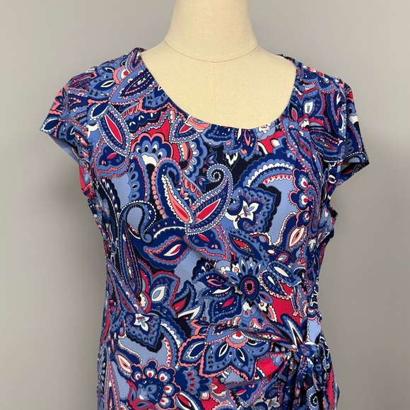 NWT Talbots Faux Wrap Dress Plus 2X Blue Pink Paisley Floral Knee Length Stretch - Picture 7 of 12